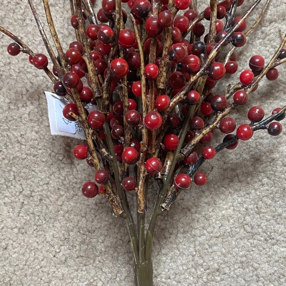 New Red Berry Bush Decorative Stem